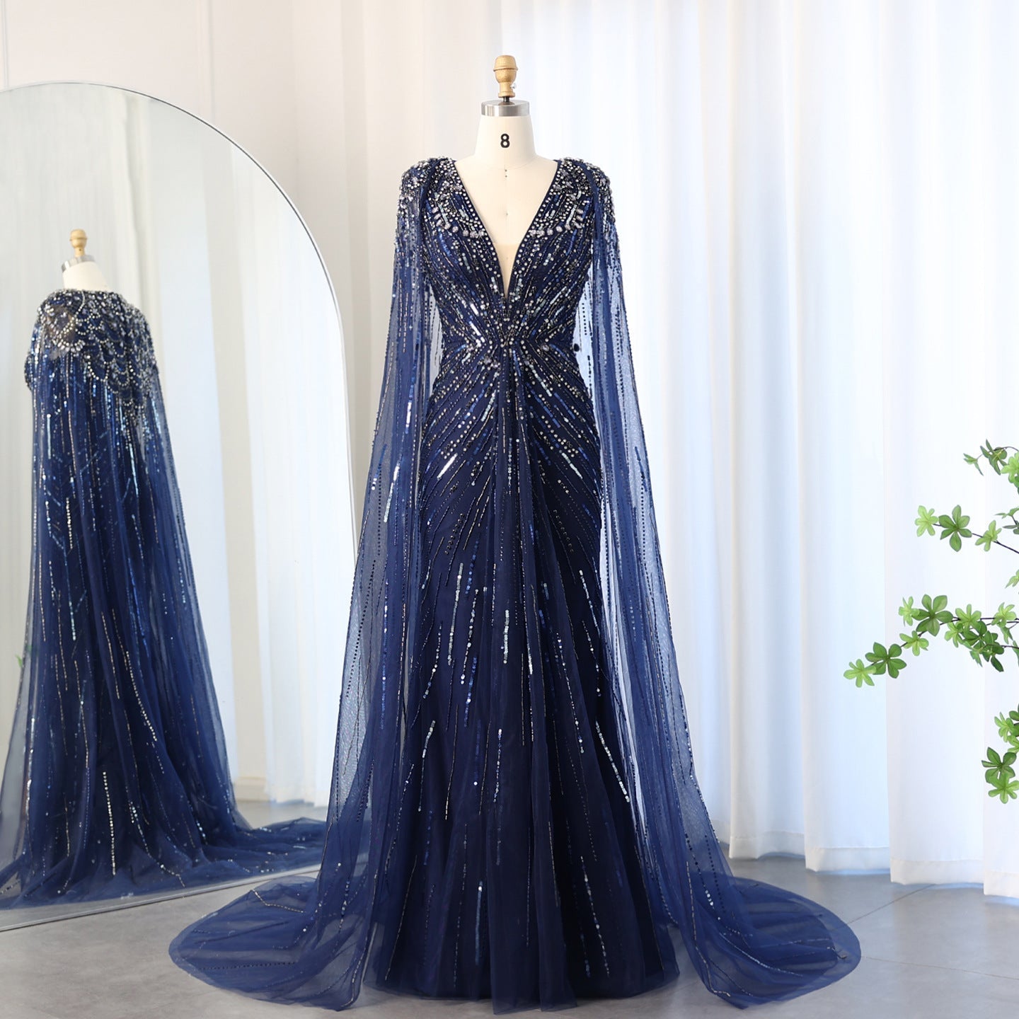 Elegant Long V-neck New Elegant Dress - Blue / 2