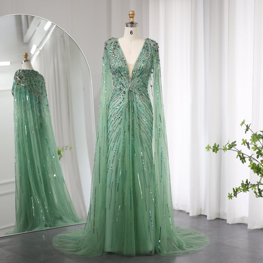 Elegant Long V-neck New Elegant Dress - Green / 2