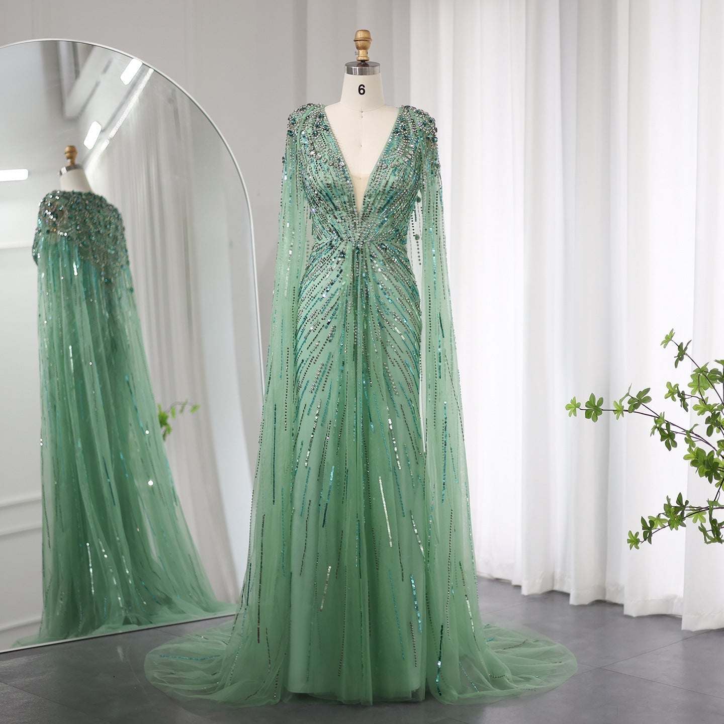 Elegant Long V-neck New Elegant Dress - Green / 2