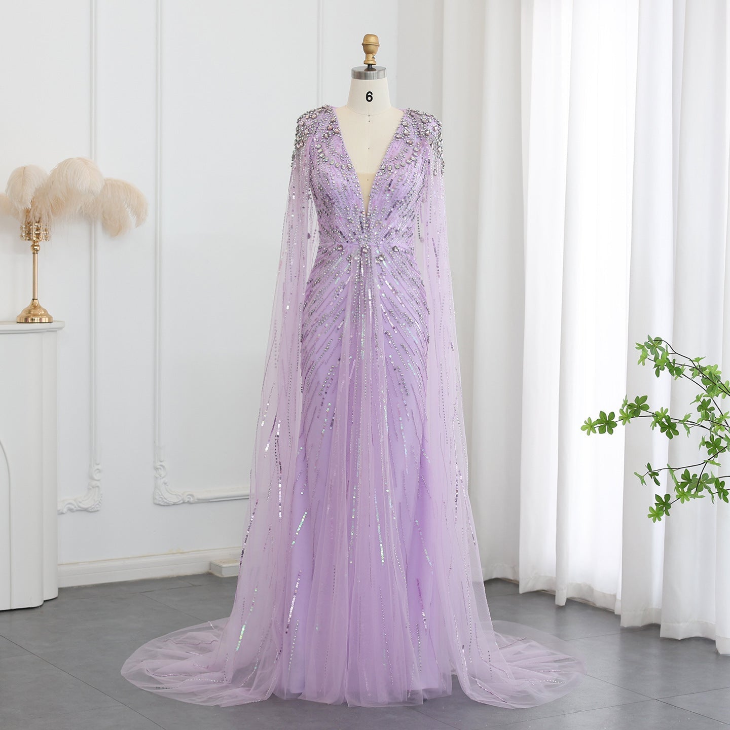 Elegant Long V-neck New Elegant Dress - Light Purple / 2