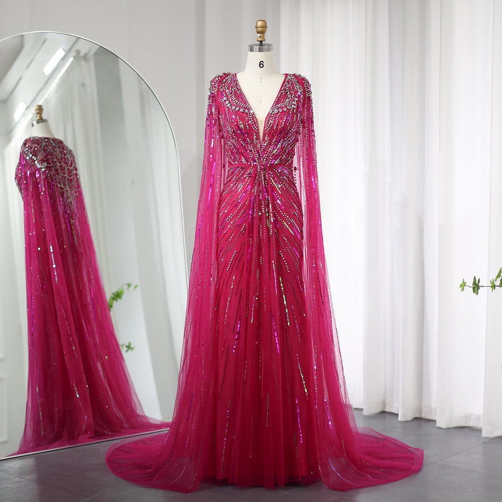 Elegant Long V-neck New Elegant Dress - Rose Red / 2