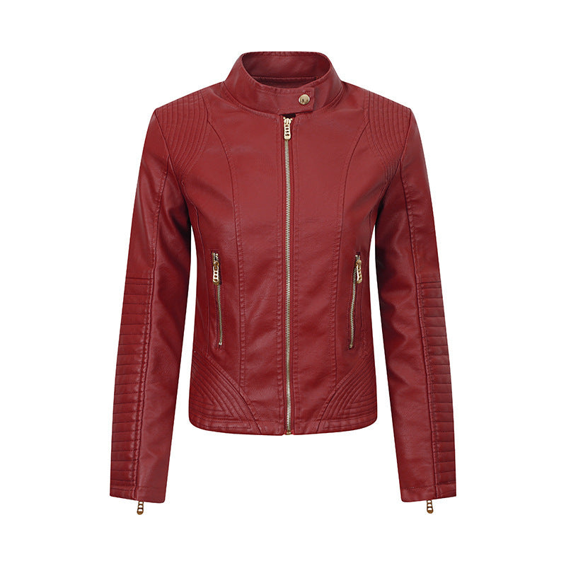 Fashion Best-seller Leather Jacket Coat Women - Wine Red / M