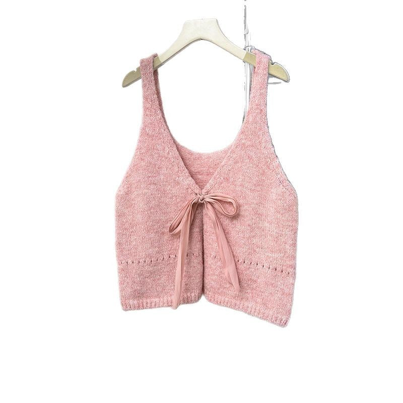 Korean Style Sleeveless Bow Design Double-sided Wear Bandage Dress Vest Sweet