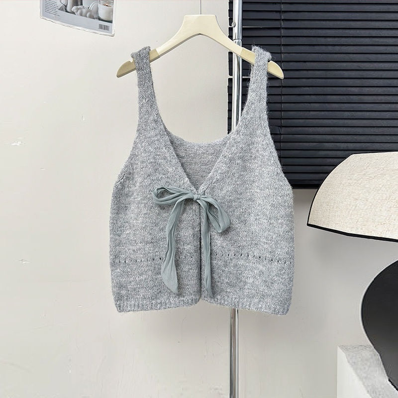 Korean Style Sleeveless Bow Design Double-sided Wear Bandage Dress Vest Sweet