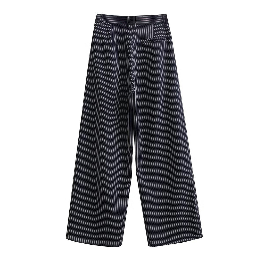 Striped Waist Slim Fit Casual Wide-leg Trousers - Trousers / S