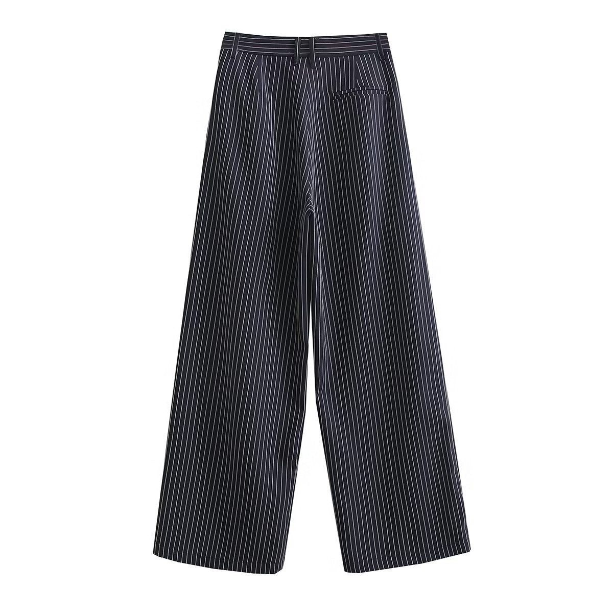 Striped Waist Slim Fit Casual Wide-leg Trousers - Trousers / S