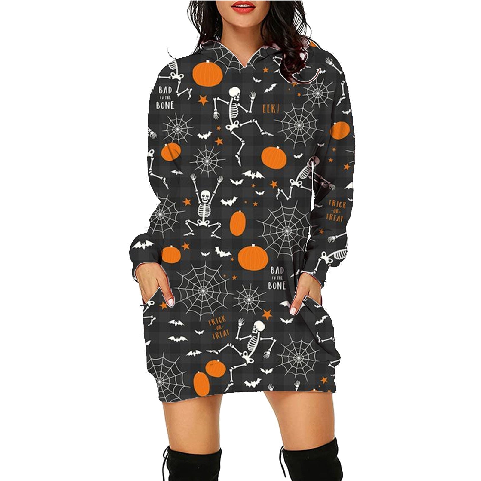 Halloween Print Long Hoodie With Pockets Sweater Long Sleeve Clothes Women - SC10 / S - 4