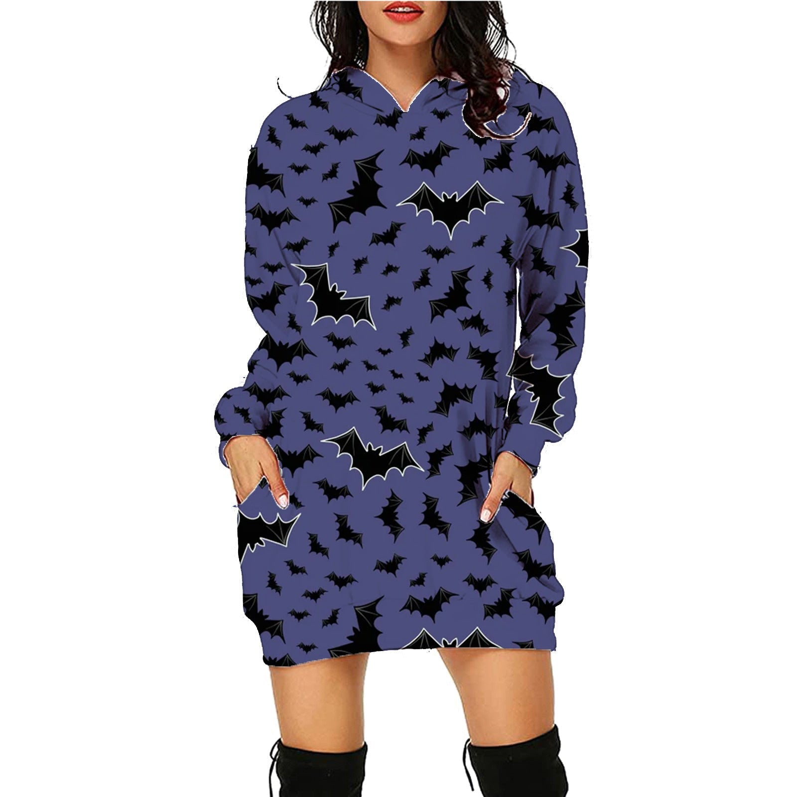 Halloween Print Long Hoodie With Pockets Sweater Long Sleeve Clothes Women - SC14 / S - 4
