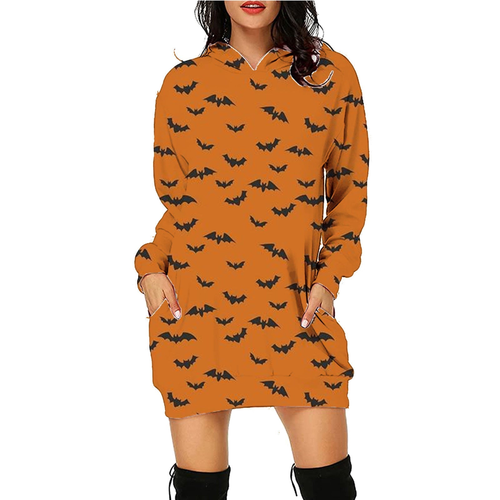 Halloween Print Long Hoodie With Pockets Sweater Long Sleeve Clothes Women - SC15 / S - 4