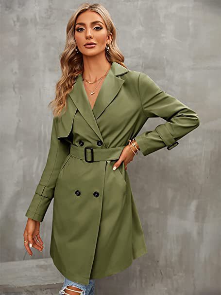 Women’s Double-row Slim Fit Coat Overcoat - Army Green / S
