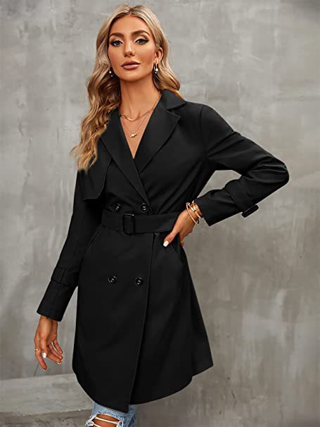 Women’s Double-row Slim Fit Coat Overcoat - Black / S