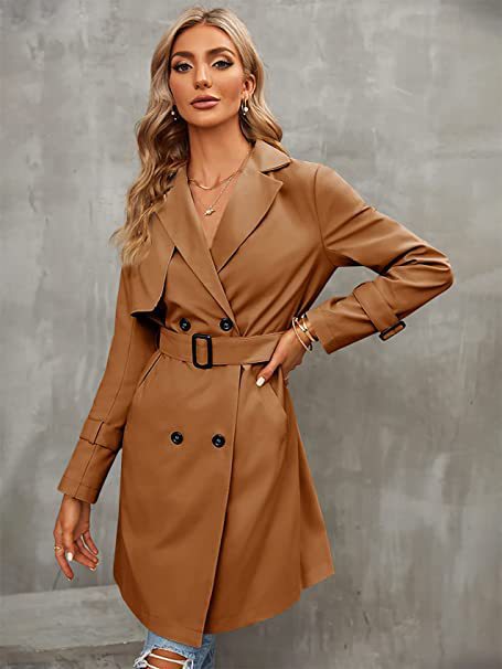 Women’s Double-row Slim Fit Coat Overcoat - Brown / S