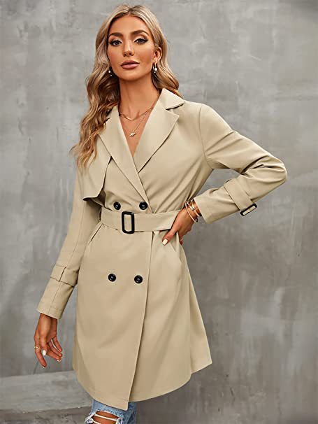 Women’s Double-row Slim Fit Coat Overcoat - Khaki / S