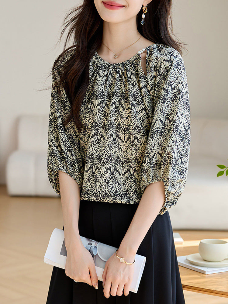 Women’s Loose Slimming 34 Sleeves Shirt - 721 Color / M