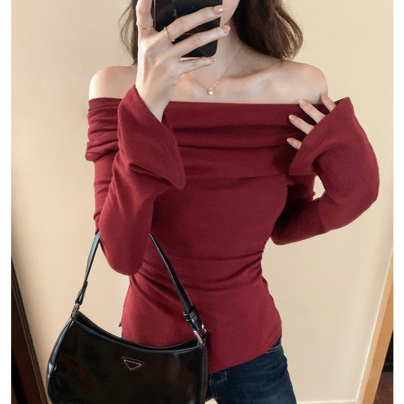 High-grade Elegant Slim-fit Slimming Inner Bottoming Shirt - Red / S