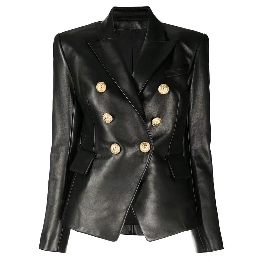 Women’s Leather Suit Leather Jacket Coat - Black / S