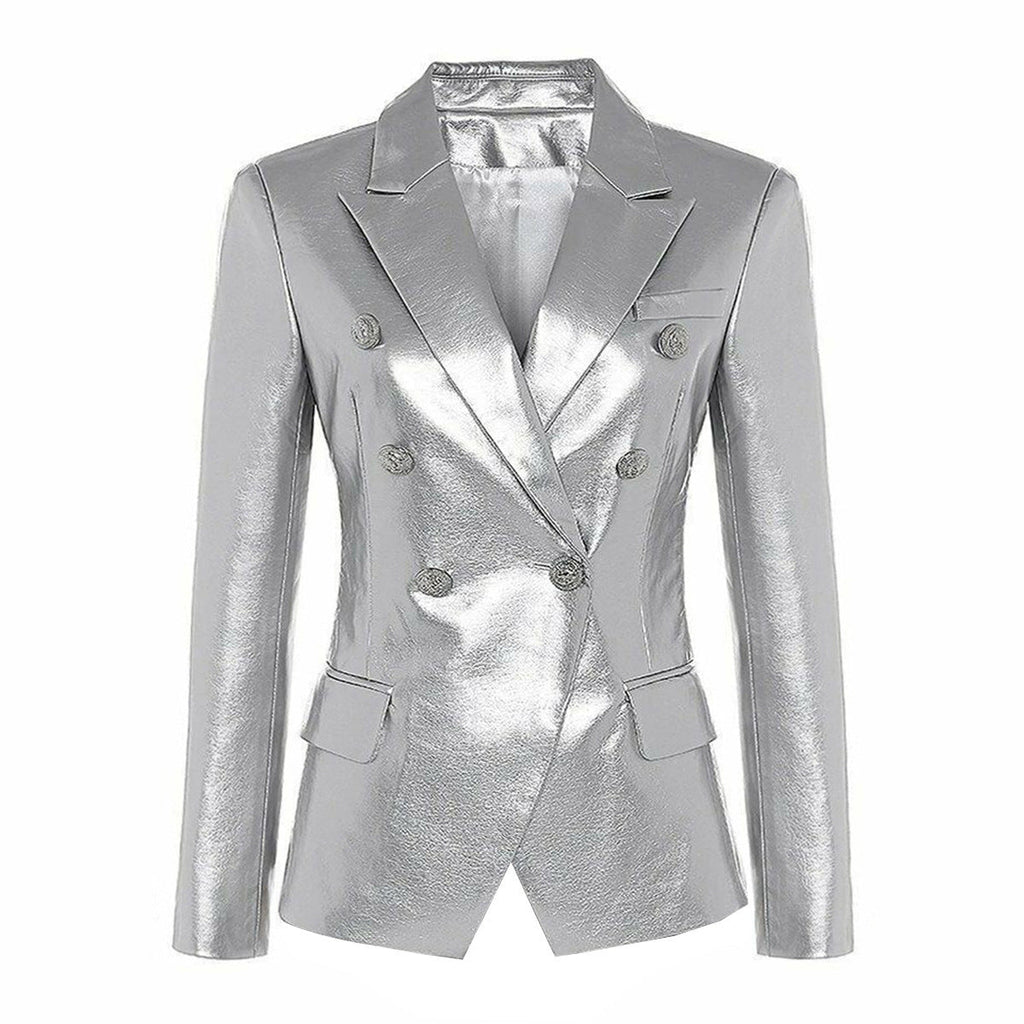 Women’s Leather Suit Leather Jacket Coat - Silver / S