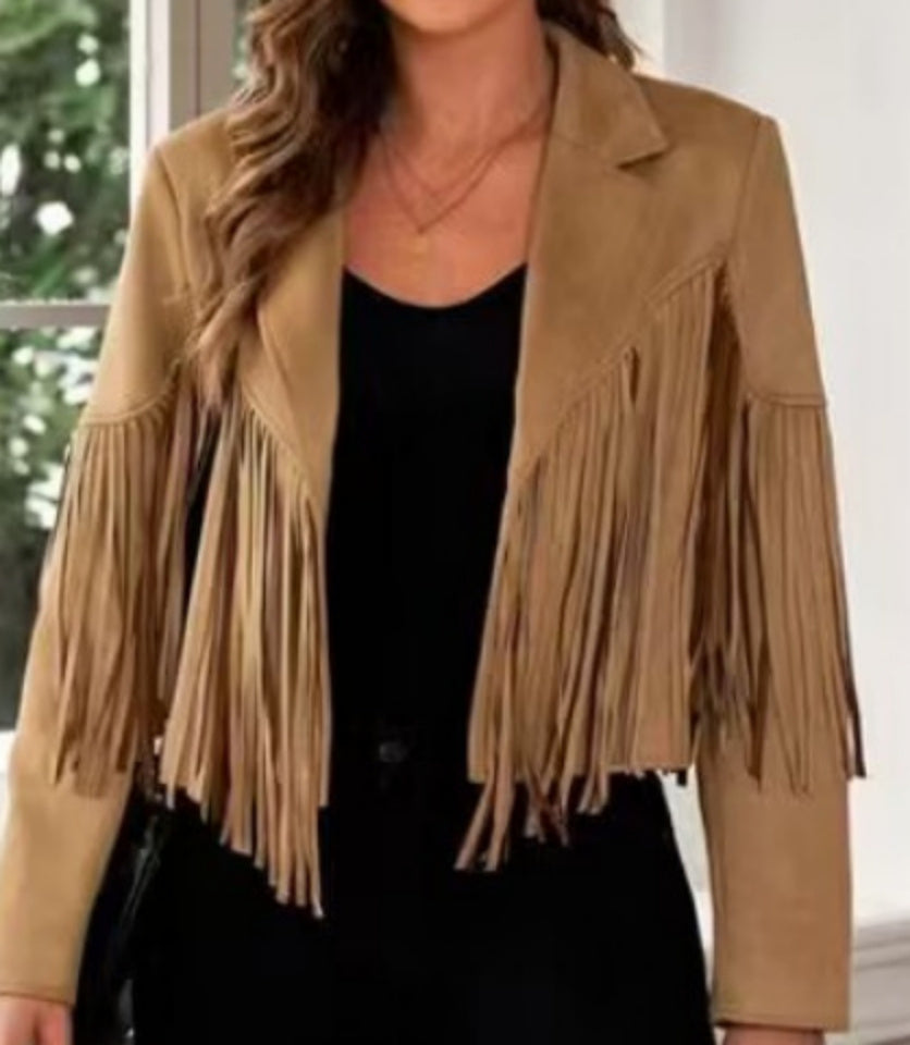 Women’s Slim-fit Long-sleeved Tassel Coat