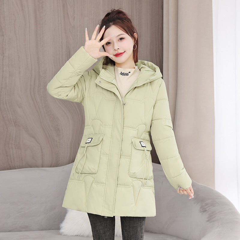 Hooded Down Coat Mid-length Thickened - Green / M