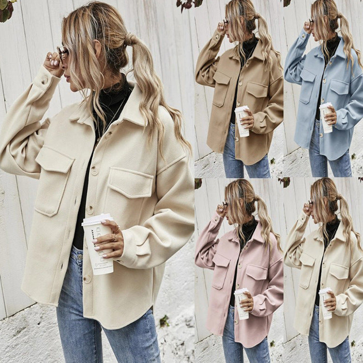 Winter Coat Women Lapel Single-breasted Thickened Solid Color Jacket Woolen Loose Short Coat For Women Fashion Outwear