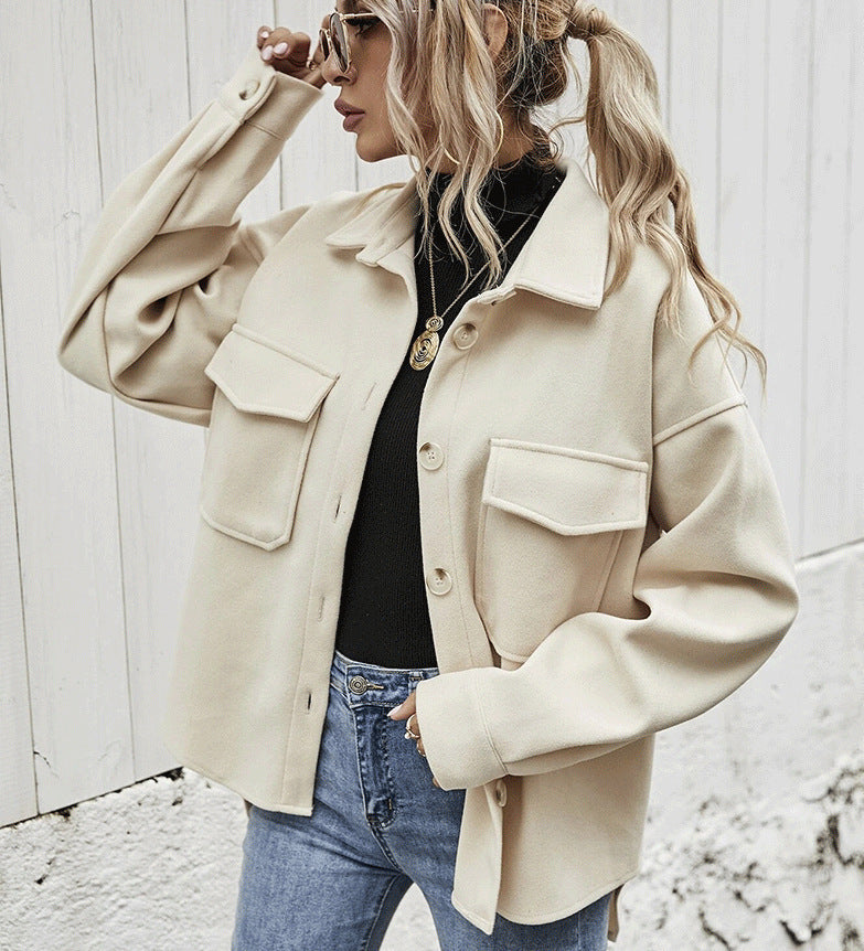 Winter Coat Women Lapel Single-breasted Thickened Solid Color Jacket Woolen Loose Short Coat For Women Fashion Outwear