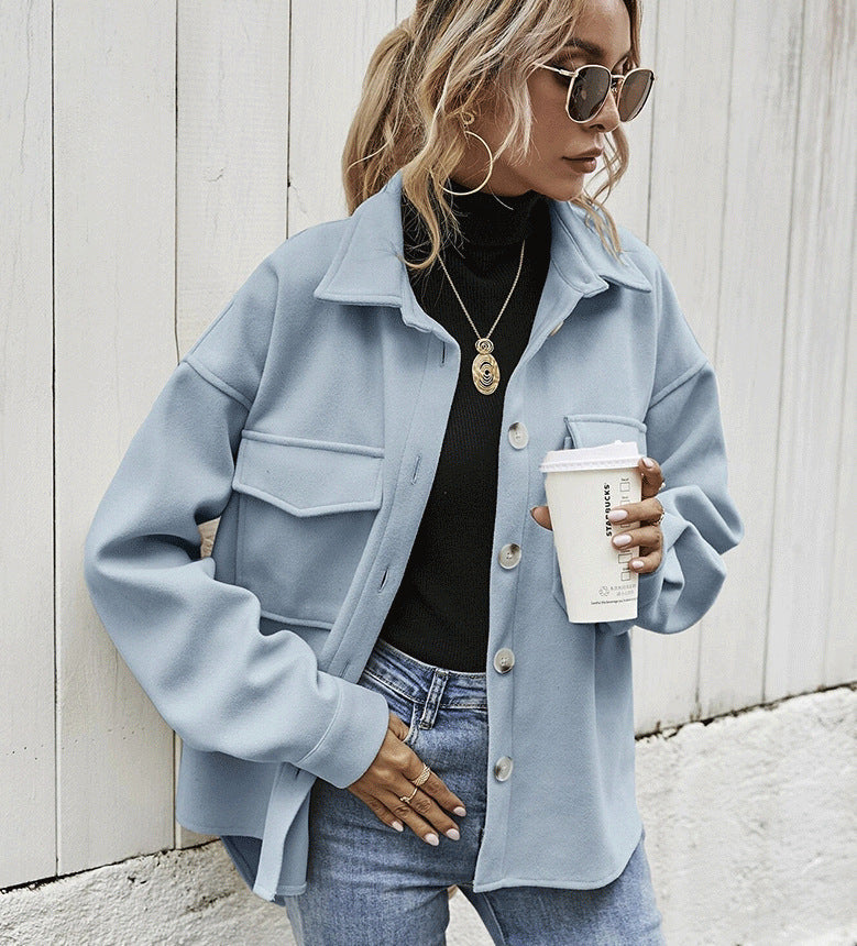 Winter Coat Women Lapel Single-breasted Thickened Solid Color Jacket Woolen Loose Short Coat For Women Fashion Outwear