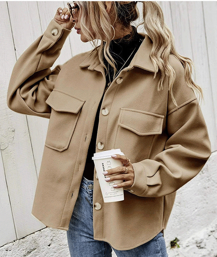Winter Coat Women Lapel Single-breasted Thickened Solid Color Jacket Woolen Loose Short Coat For Women Fashion Outwear