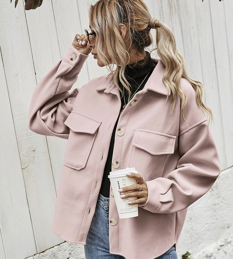 Winter Coat Women Lapel Single-breasted Thickened Solid Color Jacket Woolen Loose Short Coat For Women Fashion Outwear