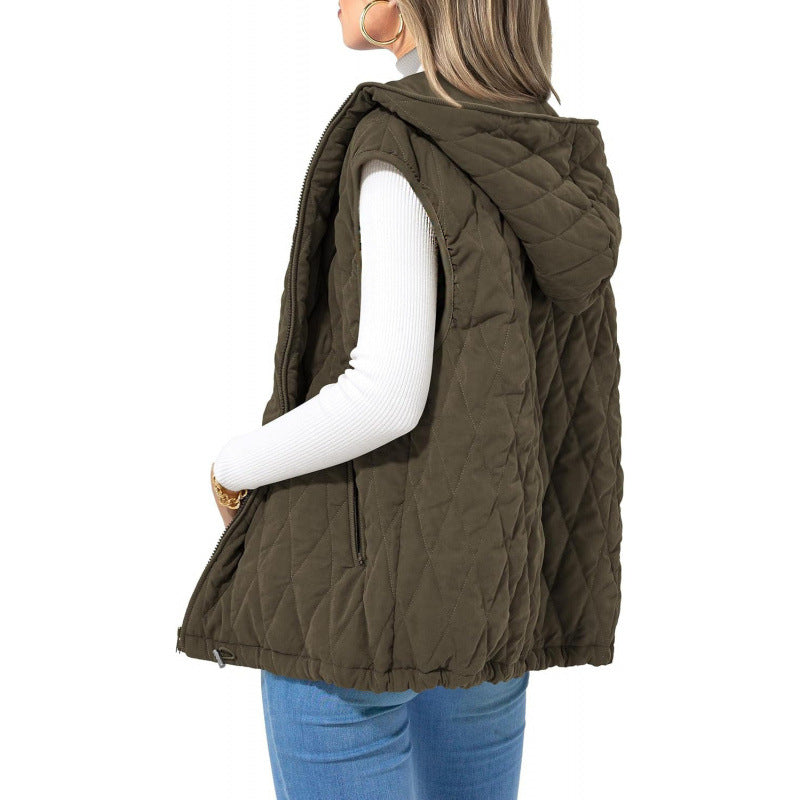 Fashion New Ladies Hooded Cotton-padded Waistcoat - Army Green / S