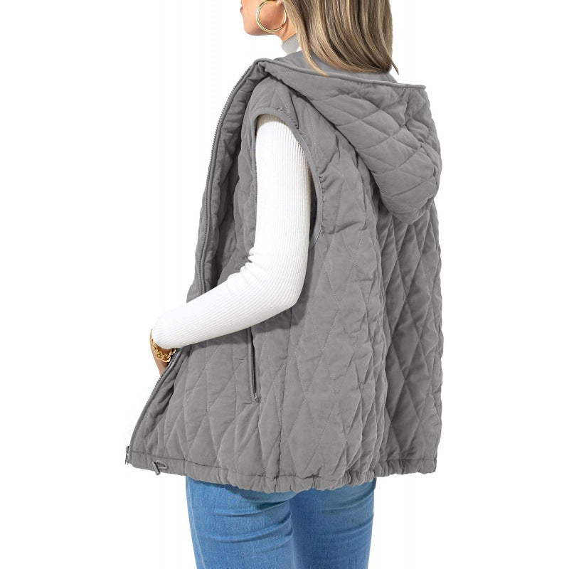 Fashion New Ladies Hooded Cotton-padded Waistcoat - Gray / S