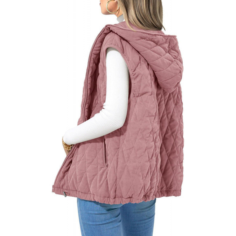 Fashion New Ladies Hooded Cotton-padded Waistcoat - Pink / S