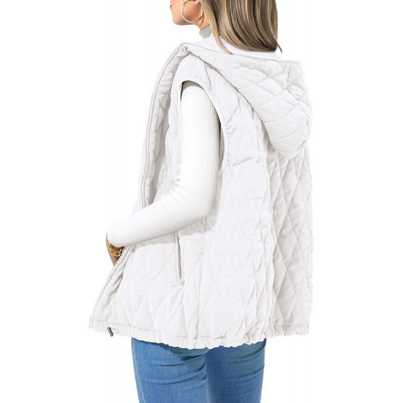 Fashion New Ladies Hooded Cotton-padded Waistcoat - White / S