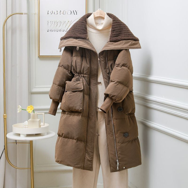 Large Lapel Padded Cotton-padded Jacket Outerwear Tide - Khaki / S