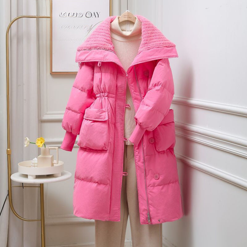 Large Lapel Padded Cotton-padded Jacket Outerwear Tide - Rose Red / S