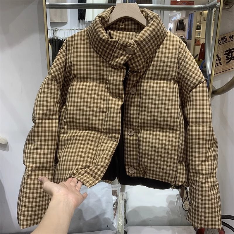 Thickened Puffer Jacket High Waist Cropped Cotton Jacket - Coffee Color / S