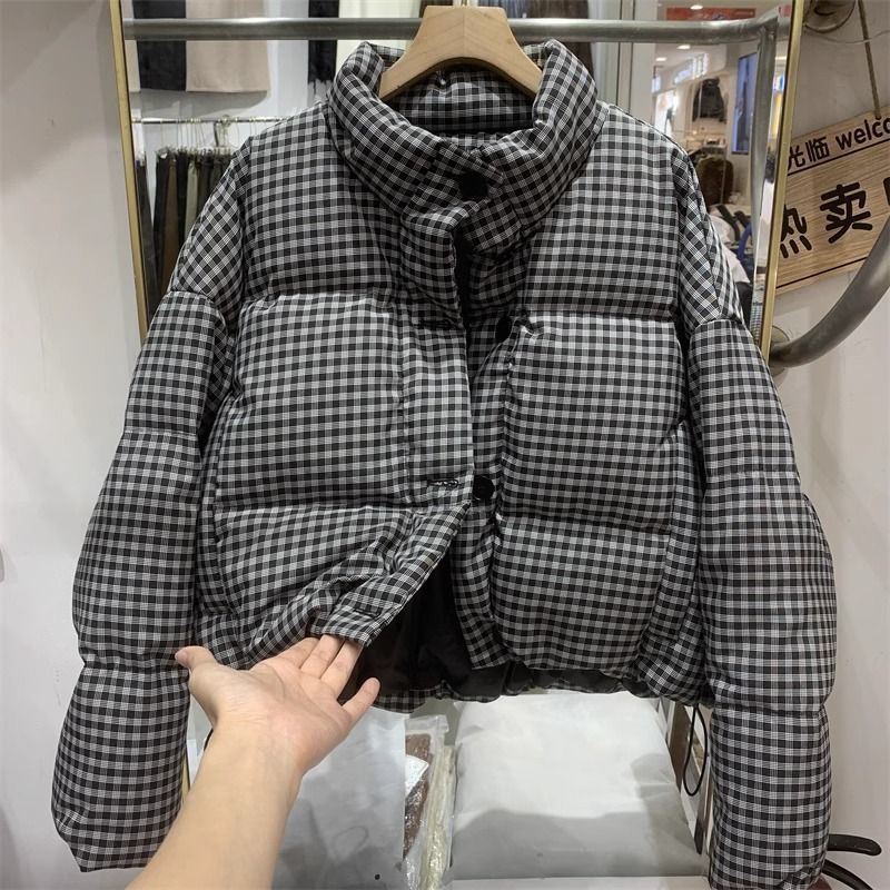 Thickened Puffer Jacket High Waist Cropped Cotton Jacket - Black / S