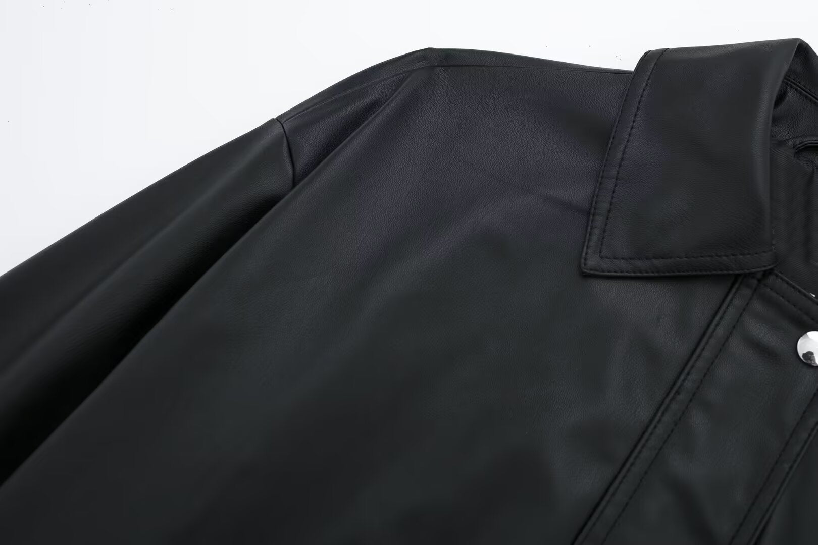 Women’s Lapel Loose Faux Leather Bomber Jacket Coat