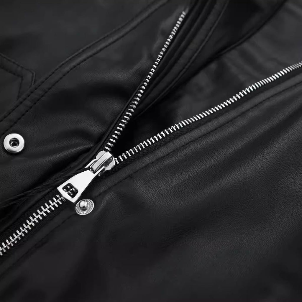 Women’s Lapel Loose Faux Leather Bomber Jacket Coat
