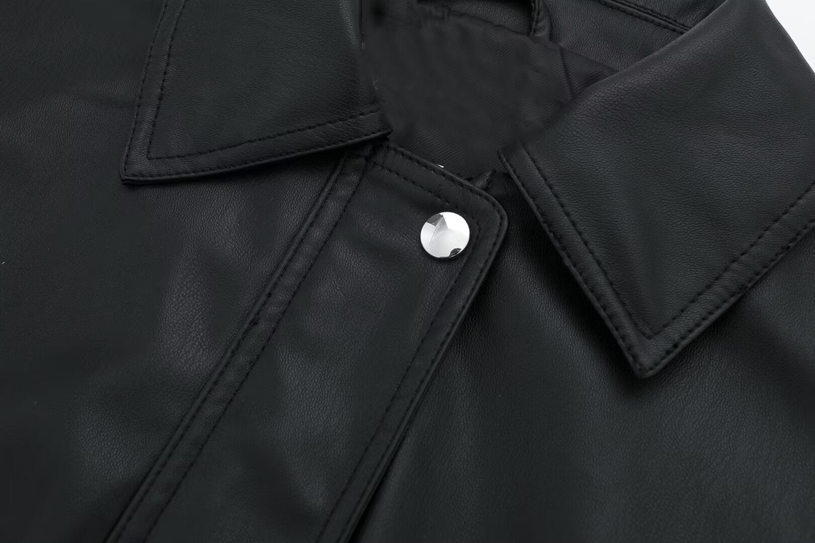 Women’s Lapel Loose Faux Leather Bomber Jacket Coat