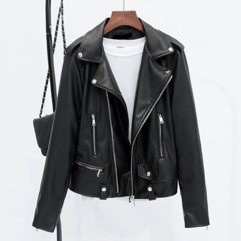Baseball All Match Leather Jacket - Black / S
