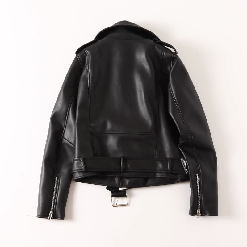 Women’s Black PU Leather Zip Jacket