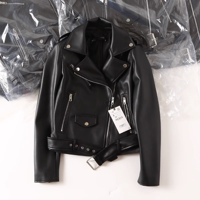 Women’s Black PU Leather Zip Jacket
