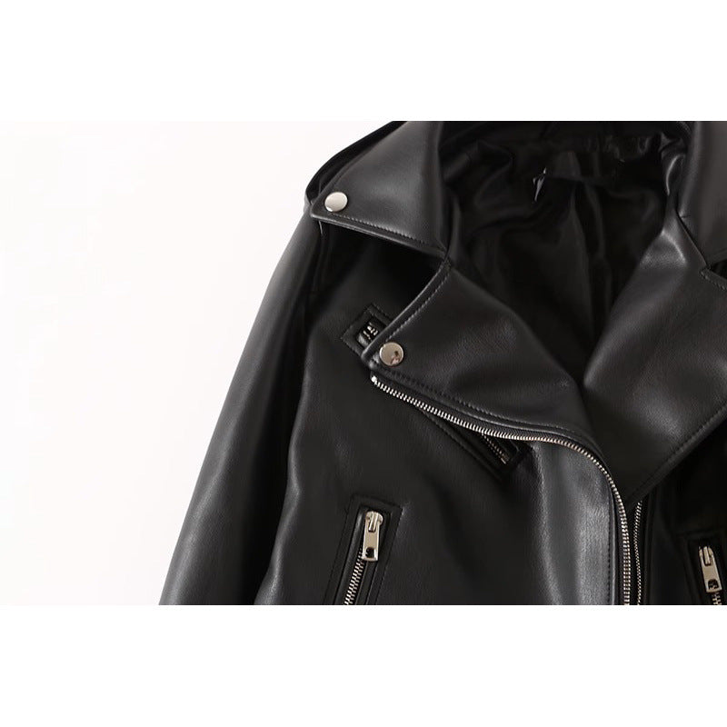 Women’s Black PU Leather Zip Jacket
