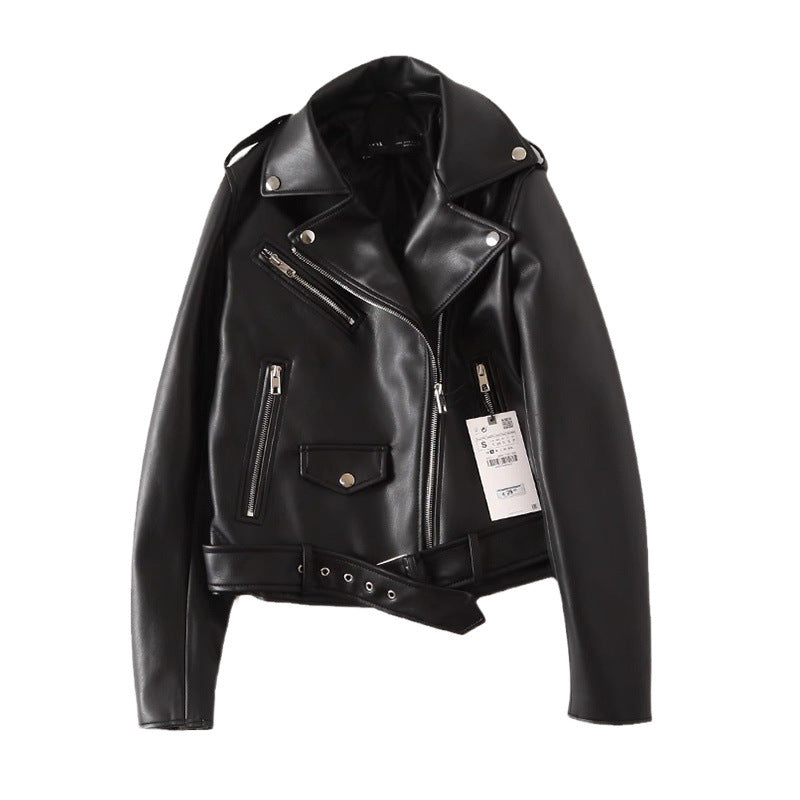 Women’s Black PU Leather Zip Jacket - Black / S