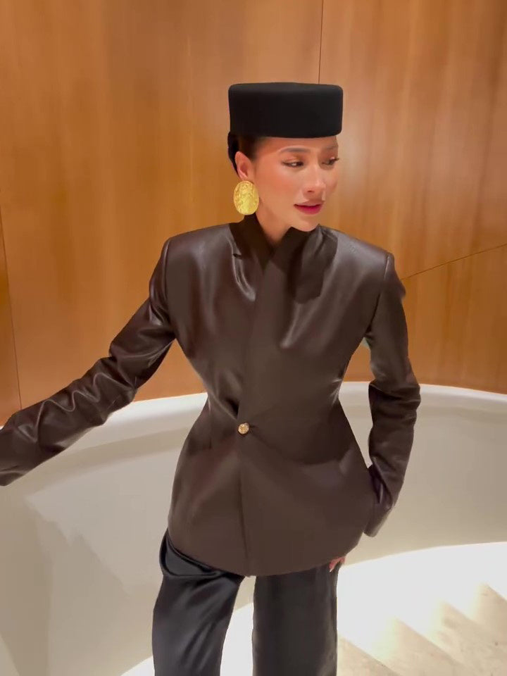 Brown Leather Wrap Jacket - 4