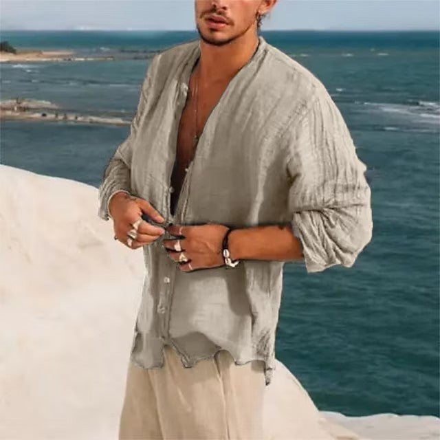 Half Sleeve Shirt Men’s Clothing Handsome Trendy Casual - Khaki / S