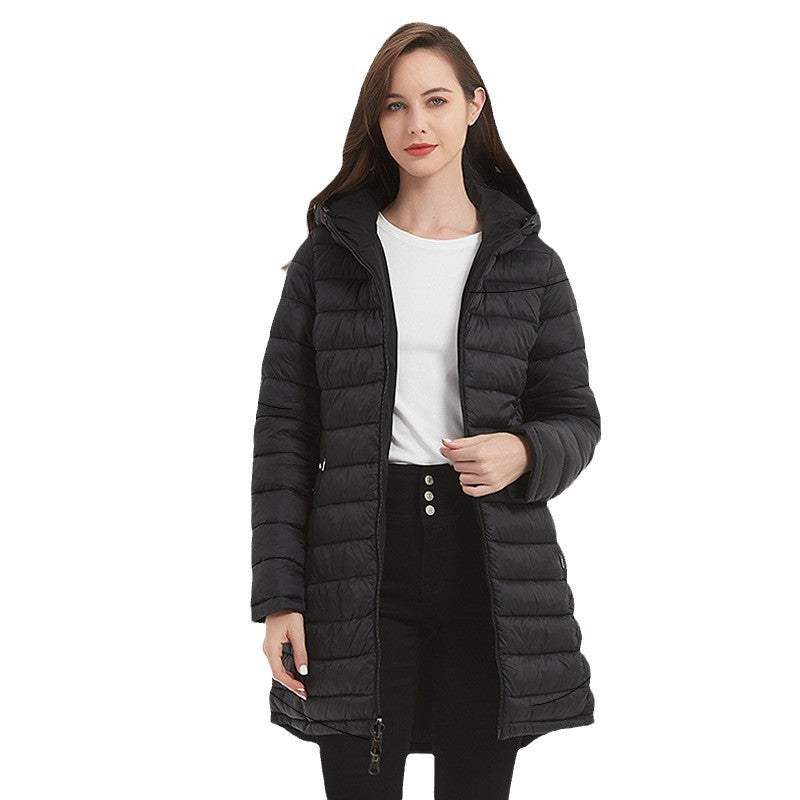 European Women’s Mid-length Autumn And Winter Wear Hooded Cotton Jacket