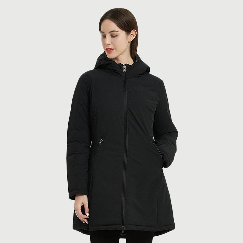 European Women’s Mid-length Autumn And Winter Wear Hooded Cotton Jacket