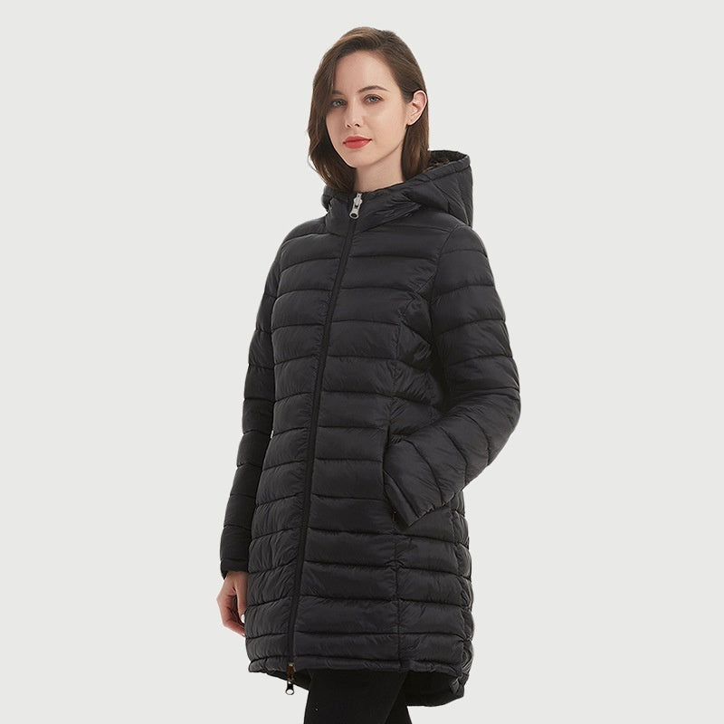 European Women’s Mid-length Autumn And Winter Wear Hooded Cotton Jacket