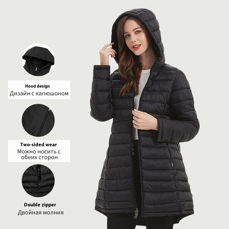 European Women’s Mid-length Autumn And Winter Wear Hooded Cotton Jacket